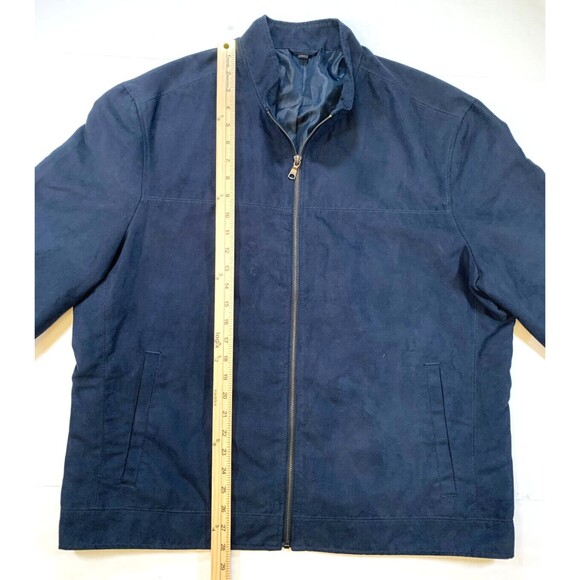 Banana Republic Jacket Mens XL Vegan Suede Microfiber Dark Navy Bomber Lined‎ - Picture 4 of 9